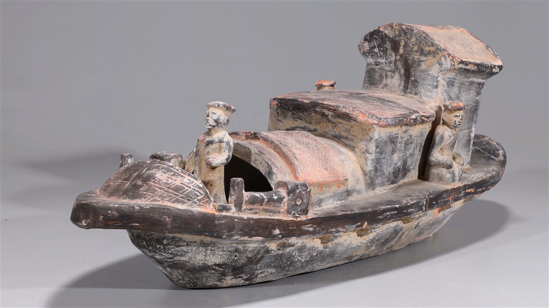 Appraisal: Chinese early style ceramic boat with figures overall good condition