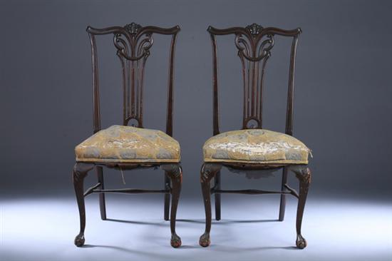 Appraisal: PAIR CHIPPENDALE STYLE CARVED MAHOGANY SIDE CHAIRS late th century