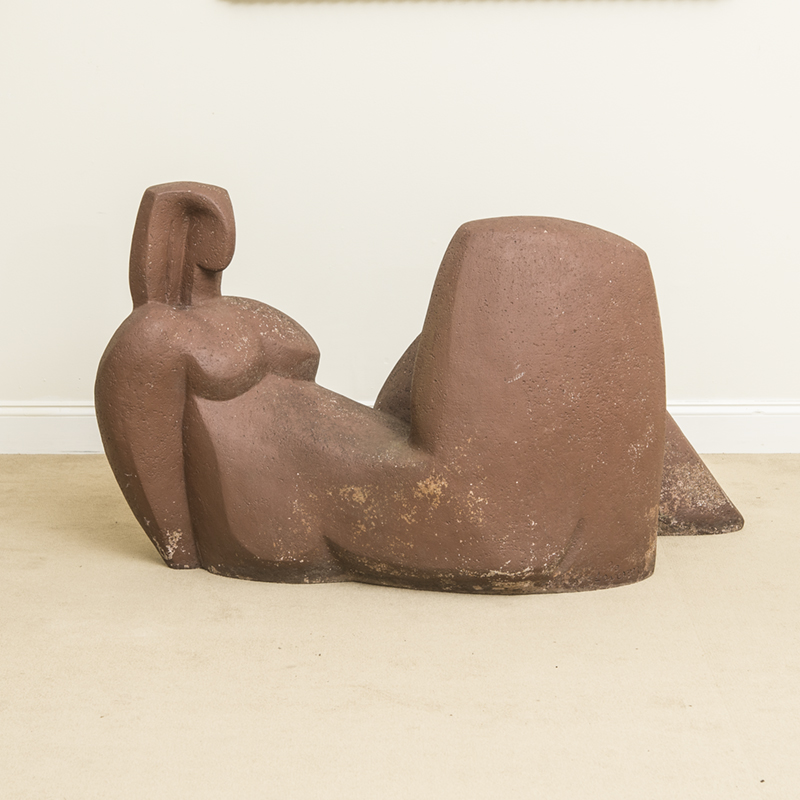 Appraisal: ELENA LAVER N b RECLINING FIGURE Composition with brown paint