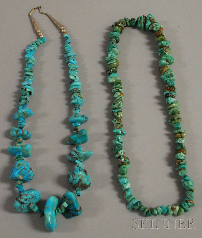 Appraisal: Two Large Southwestern Rough-cut Turquoise Necklaces