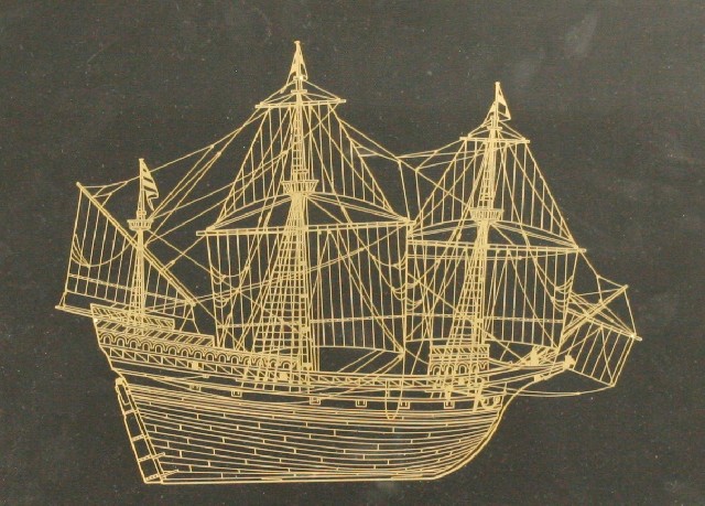 Appraisal: Unknown artist The Golden Hind pure gold on sterling silver