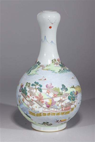 Appraisal: Chinese famille rose enameled porcelain garlic mouth vase with six-character