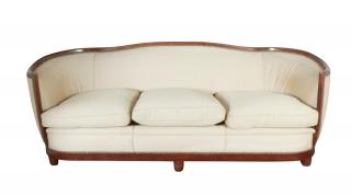 Appraisal: Large Art Deco Mahogany Tub Sofa Possibly French with gently