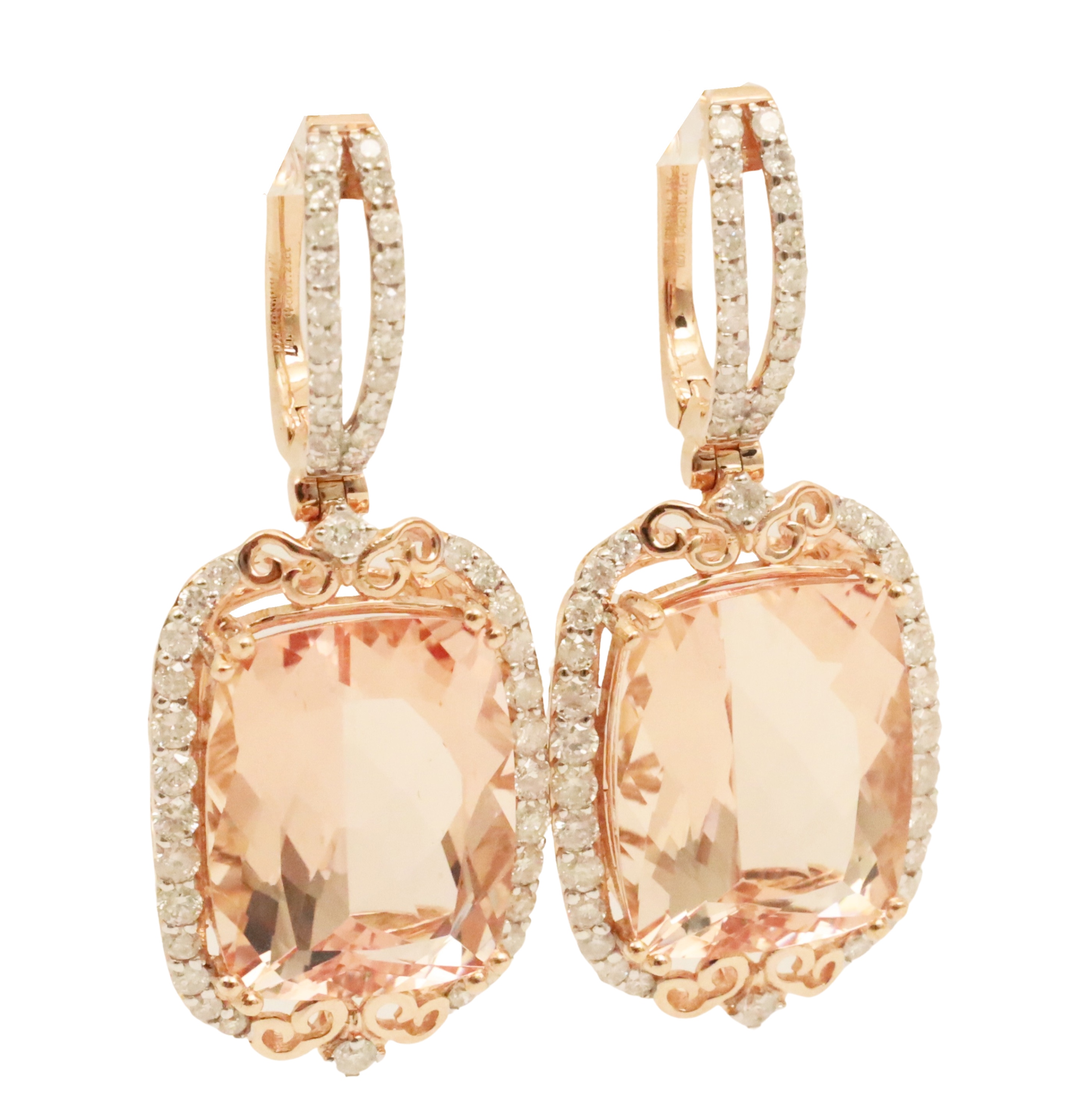 Appraisal: Pair of K rose gold morganite and diamond dangle earrings