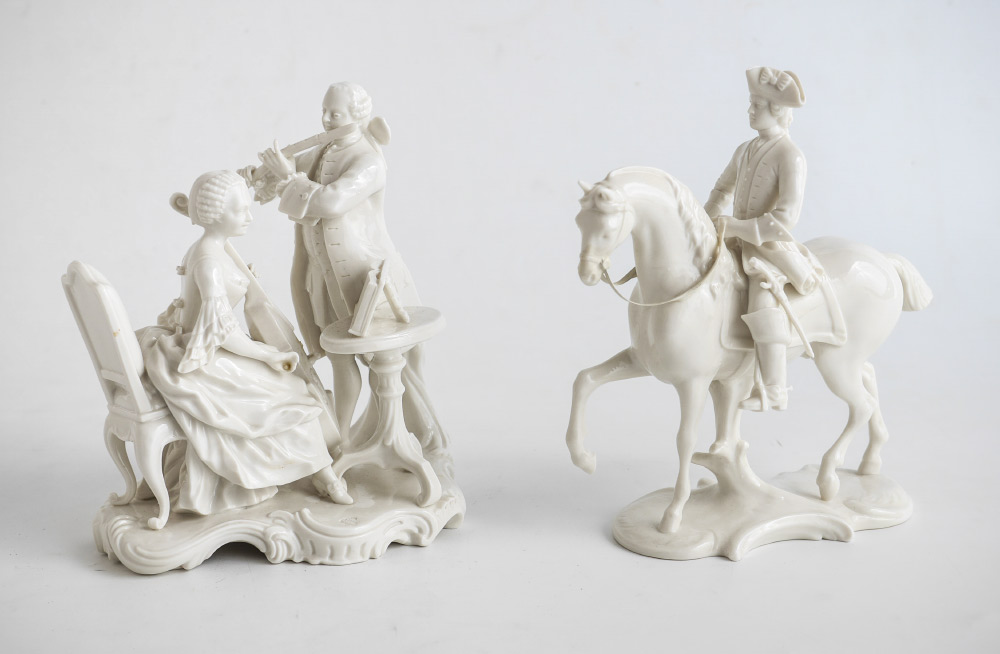 Appraisal: GERMAN BLANC DE CHINE FIGURAL GROUPS porcelain groups to include