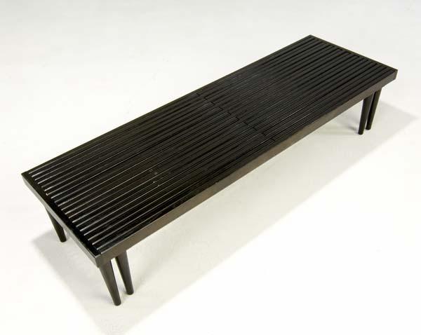 Appraisal: MODERN Expandable slatted bench in ebonized oak Closed x x