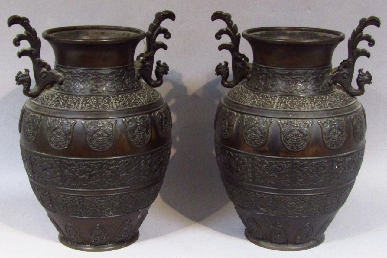 Appraisal: A pair of thC bronze vases of large proportion the