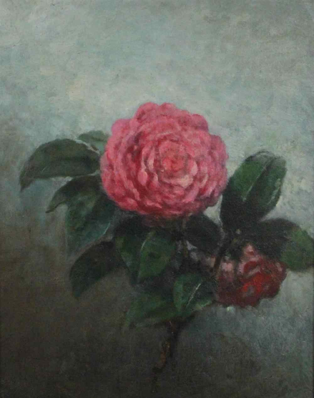 Appraisal: CAMELLIAS Oil on panel x in Framed