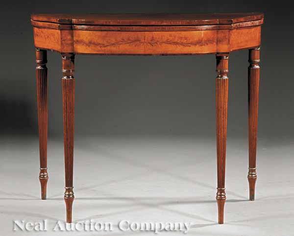 Appraisal: A Federal Flame Birch Inlaid Mahogany Games Table early th