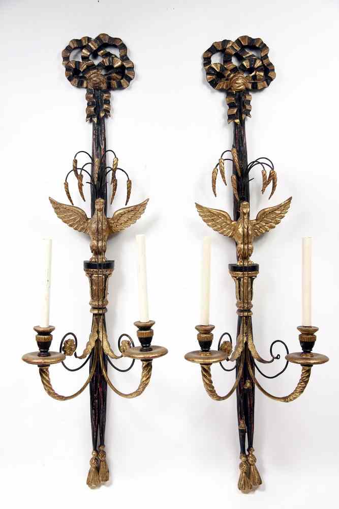 Appraisal: SCONCES - Italian hand carved wood wall sconces with highly