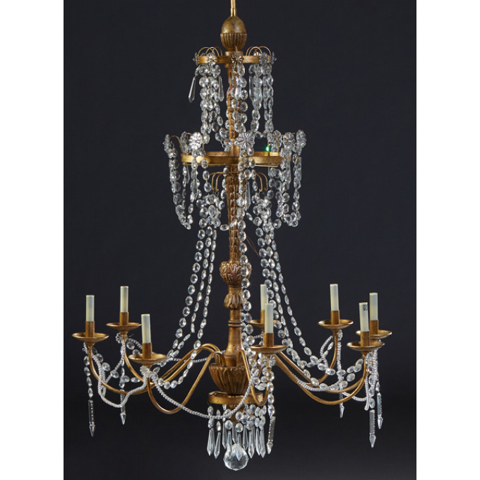 Appraisal: French Style Eight Light Gilt Iron and Wood Chandelier th