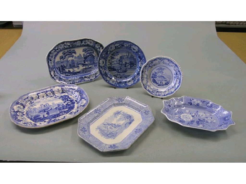 Appraisal: Six various early th century blue printed dishes one dish