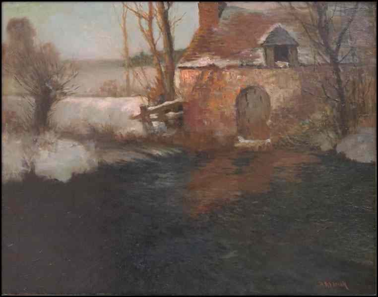 Appraisal: GEORGE AMES ALDRICH AMERICAN - WATERSIDE COTTAGE IN WINTER Oil