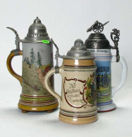 Appraisal: Group of three German drinking vessels including a Mettlach-style unmarked