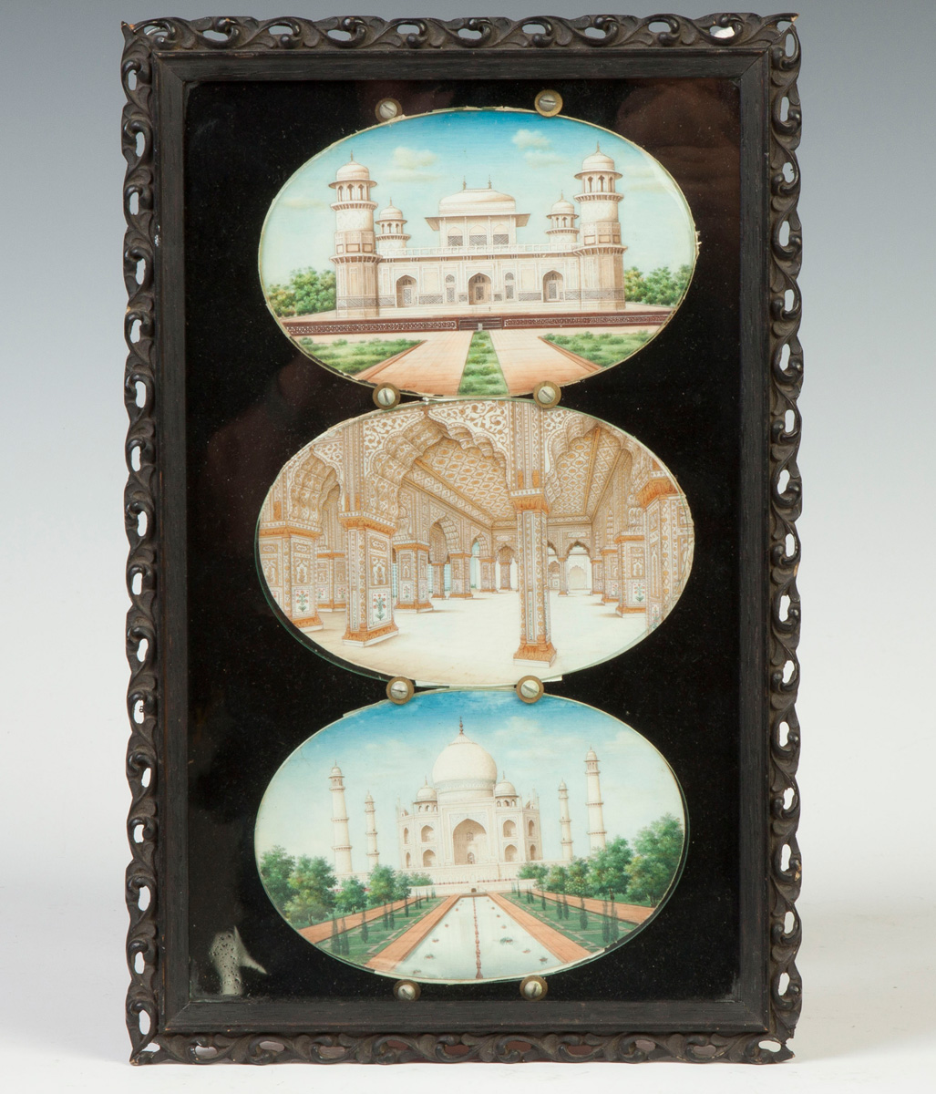 Appraisal: Miniature Watercolors of Taj Mahal India th cent Framed