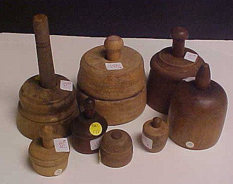 Appraisal: Eight round wooden cup type mold butter presses including ''