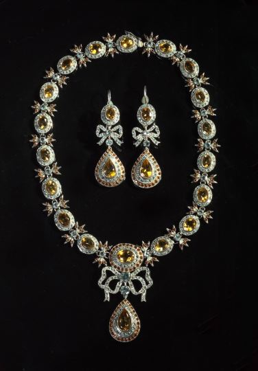 Appraisal: Dazzling Silver Topaz and Aquamarine Necklace and Earring Suite composed