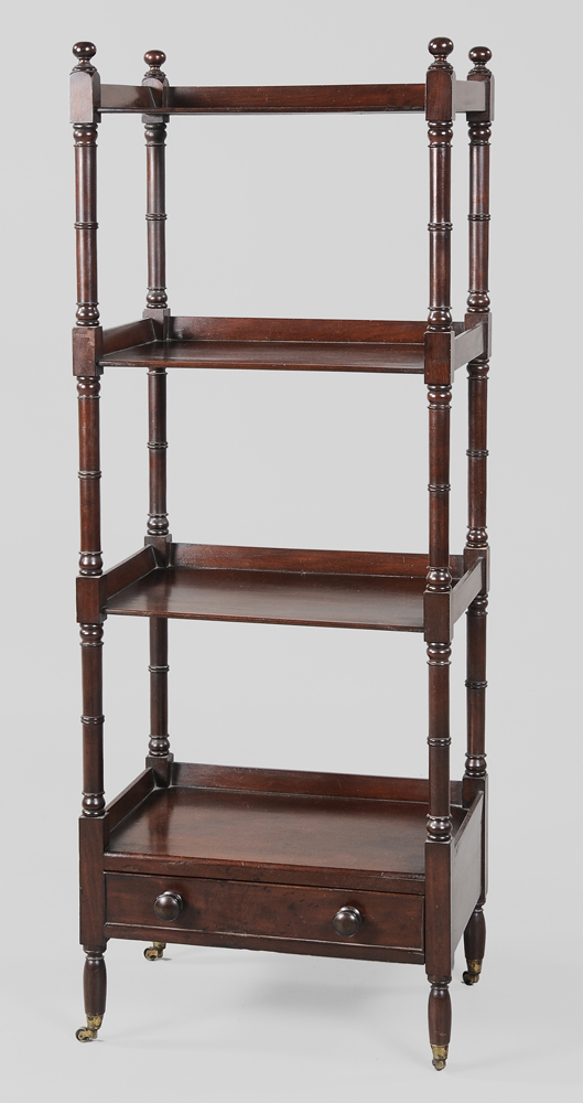 Appraisal: Regency Mahogany Four-Tier Whatnot British th century mahogany throughout single