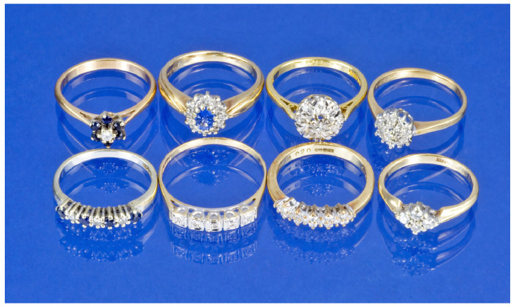 Appraisal: Collection Of Eight ct Gold Diamond Rings Comprising Diamond Clusters