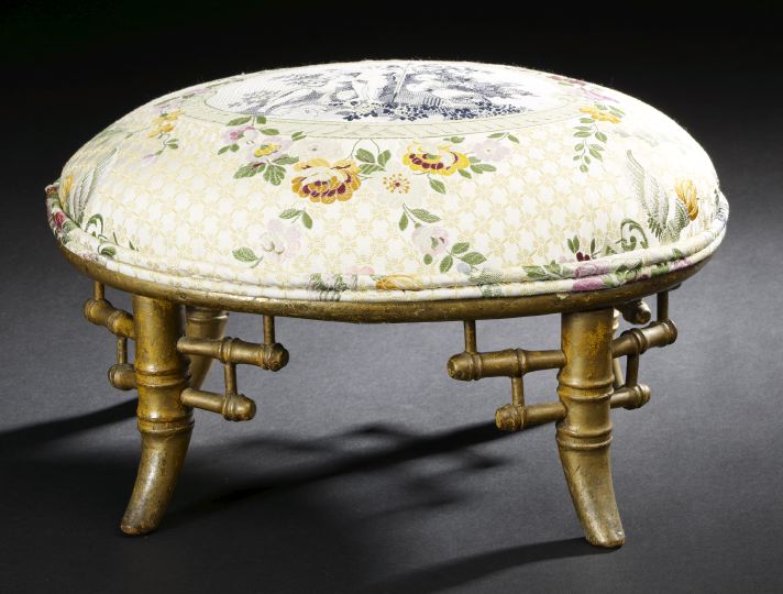 Appraisal: Napoleon III Turned and Gilded Faux-Bamboo Oval Footstool in the