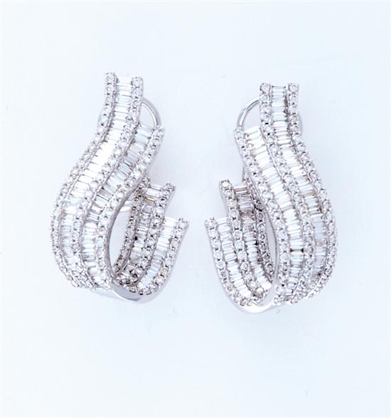 Appraisal: Ornate diamond earrings round and baguette diamonds ctw color I-J