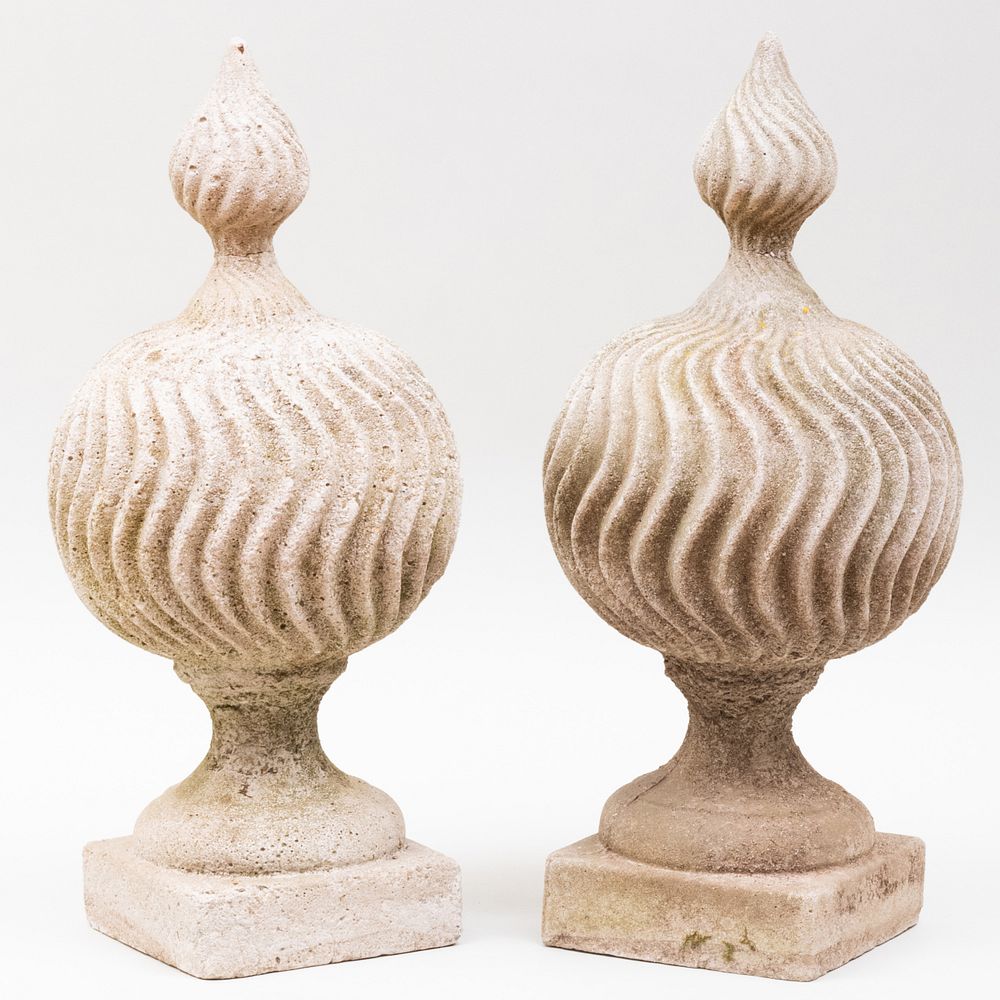 Appraisal: Pair of English Cast Stone Garden Finials x in diam