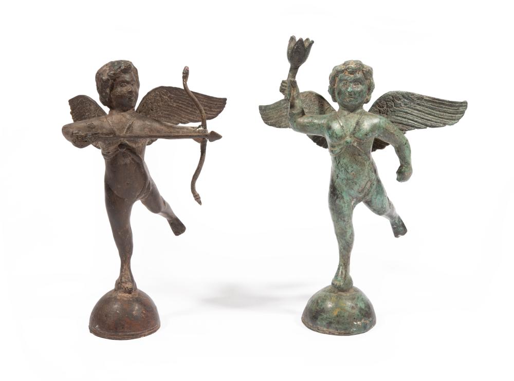 Appraisal: Pair of Continental Patinated Bronze Figures of Angels tallest h