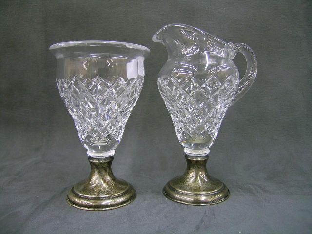 Appraisal: Signed Hawkes crystal cream amp sugar sterling vases signed pair