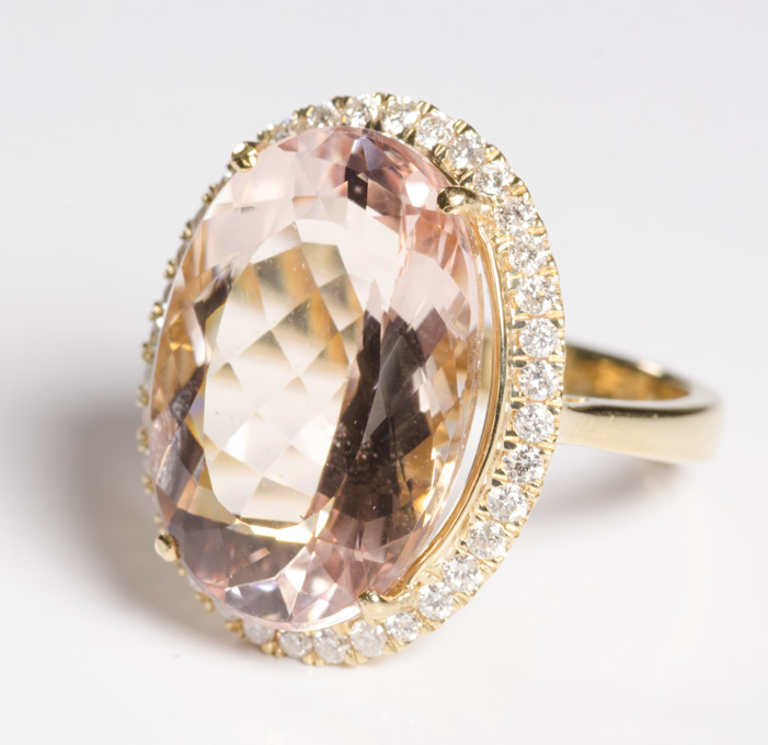 Appraisal: PINK MORGANITE DIAMOND AND FOURTEEN KARAT GOLD COCKTAIL RING featuring