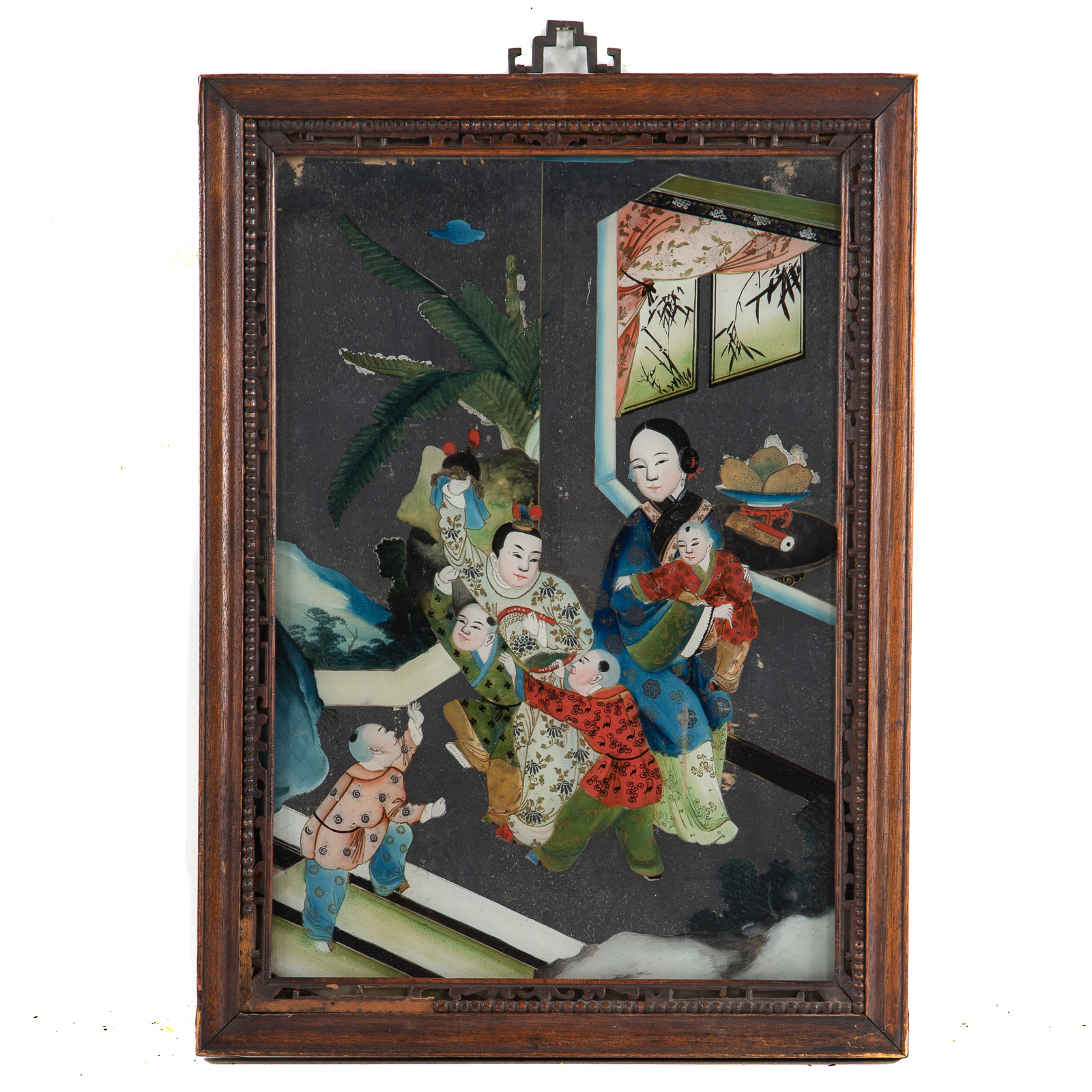 Appraisal: CHINESE SCHOOL TH C REVERSE PAINTING ON GLASS Depicting the