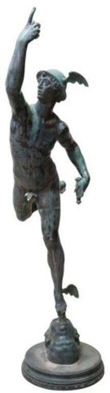 Appraisal: Verdigris patinated bronze sculpture th c Mercury after Giovanni Bologna