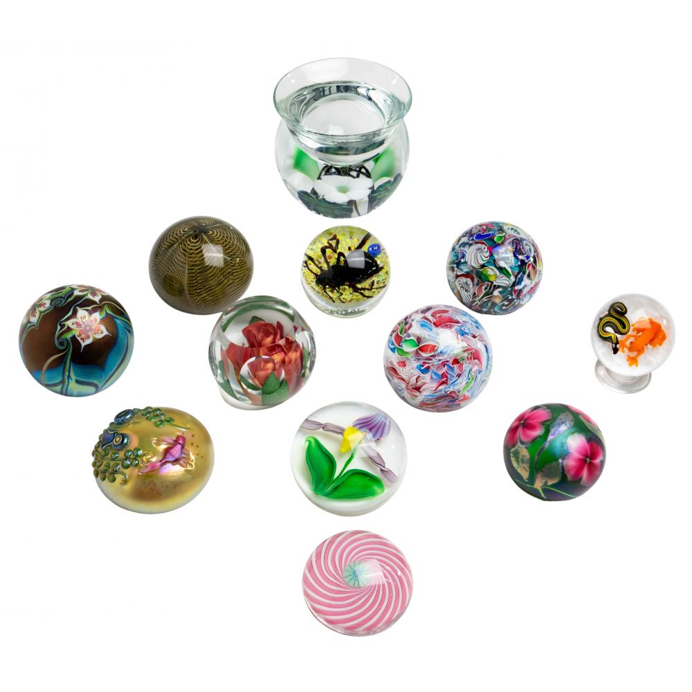 Appraisal: PAPERWEIGHT ASSORTMENT items including Charles Lotton bowl and paperweight Steve