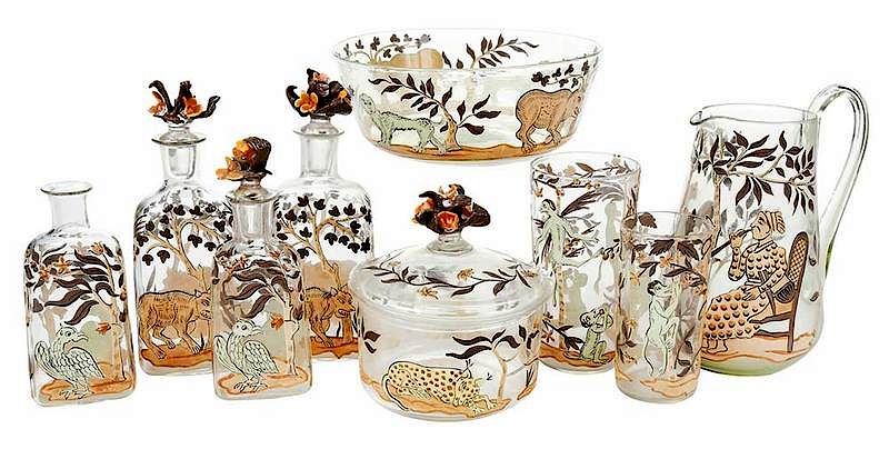 Appraisal: Nine Pieces Enameled and Hand Blown Glasss probably Continental late