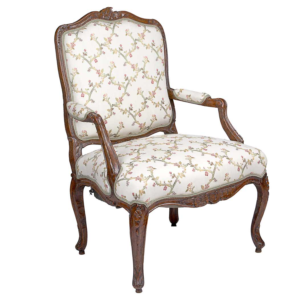 Appraisal: Louis XV Walnut Fauteuil a la Reine Mid th century