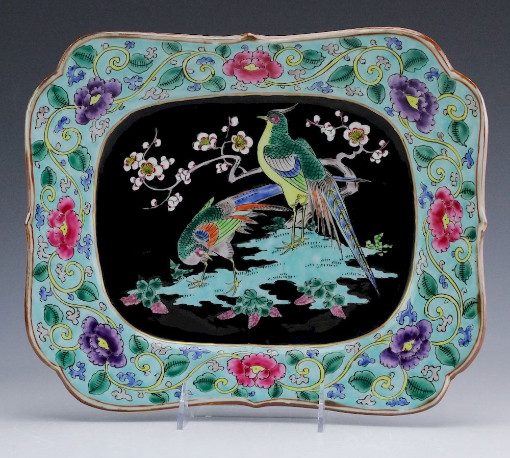 Appraisal: Chinese Export Porcelain Famille Rose Bird Platter Vintage platter crafted