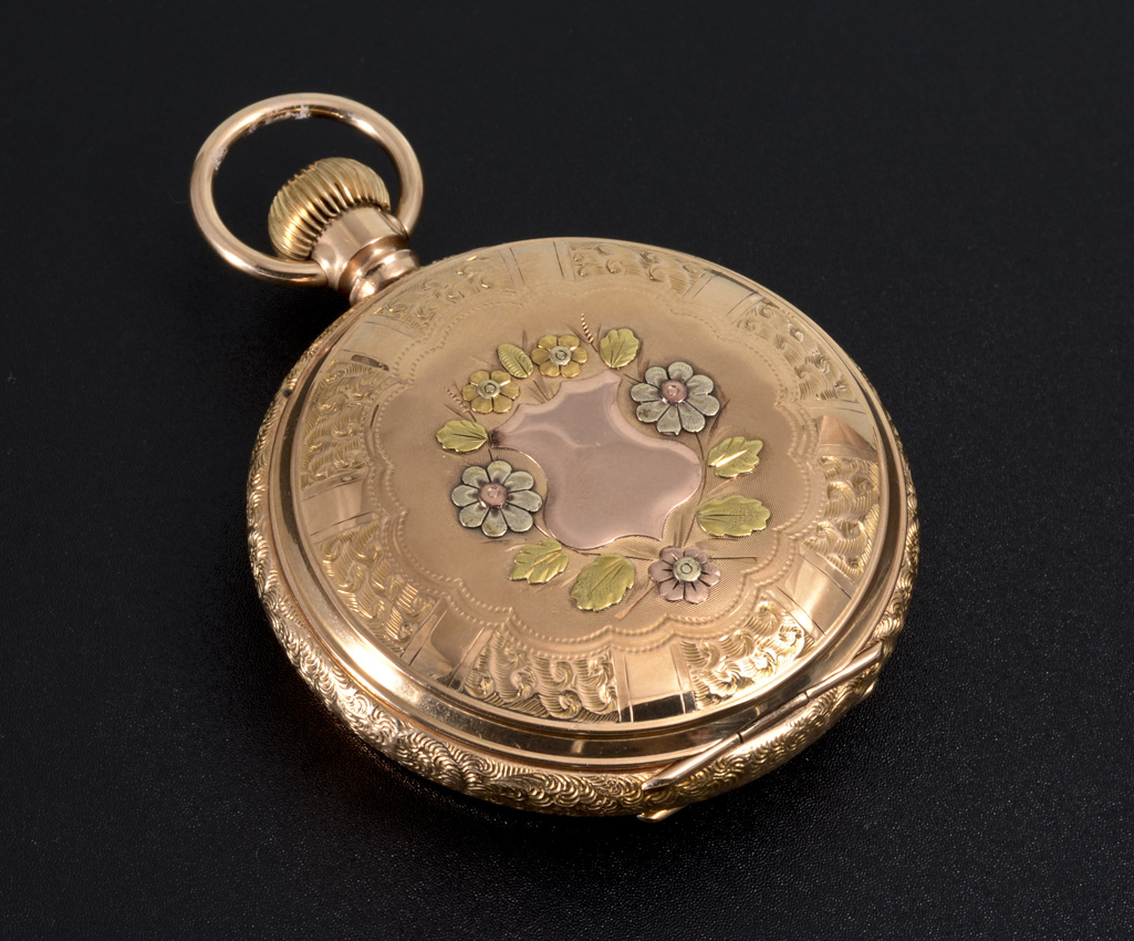 Appraisal: K MULTI COLOR GOLD ELGIN HUNTER CASE POCKET WATCH Circa