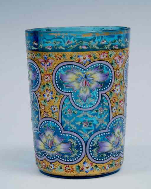 Appraisal: A th CENTURY BLUE GLASS BEAKER decorated for the Eastern