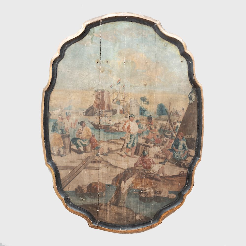 Appraisal: French Painted Table Top Depicting life in a French sea