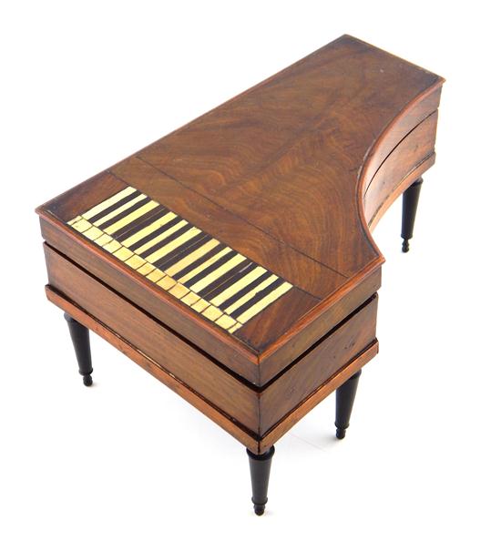 Appraisal: th C French miniature pianoforte form music box mahogany twenty