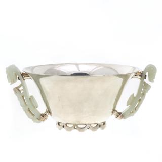 Appraisal: Art Deco jade mounted sterling bowl Art Deco jade mounted