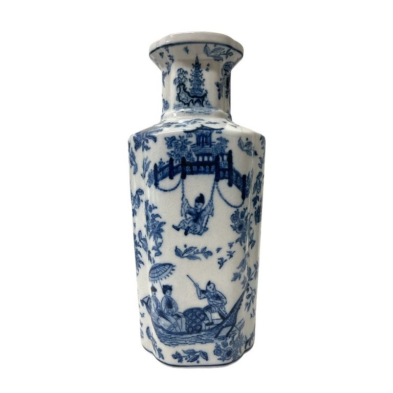 Appraisal: White and blue four sided Chinese vase Known as a