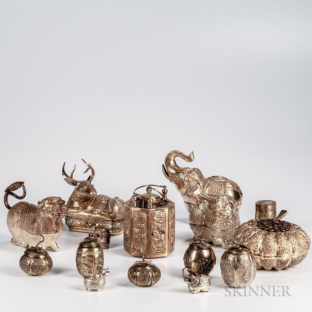 Appraisal: Fifteen Assorted Cambodian Silver Repousse Items Fifteen Assorted Cambodian Silver