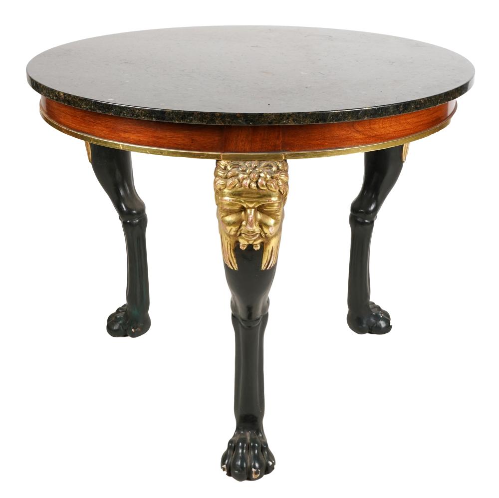 Appraisal: EMPIRE-STYLE CENTER TABLE th century unsigned the round black stone