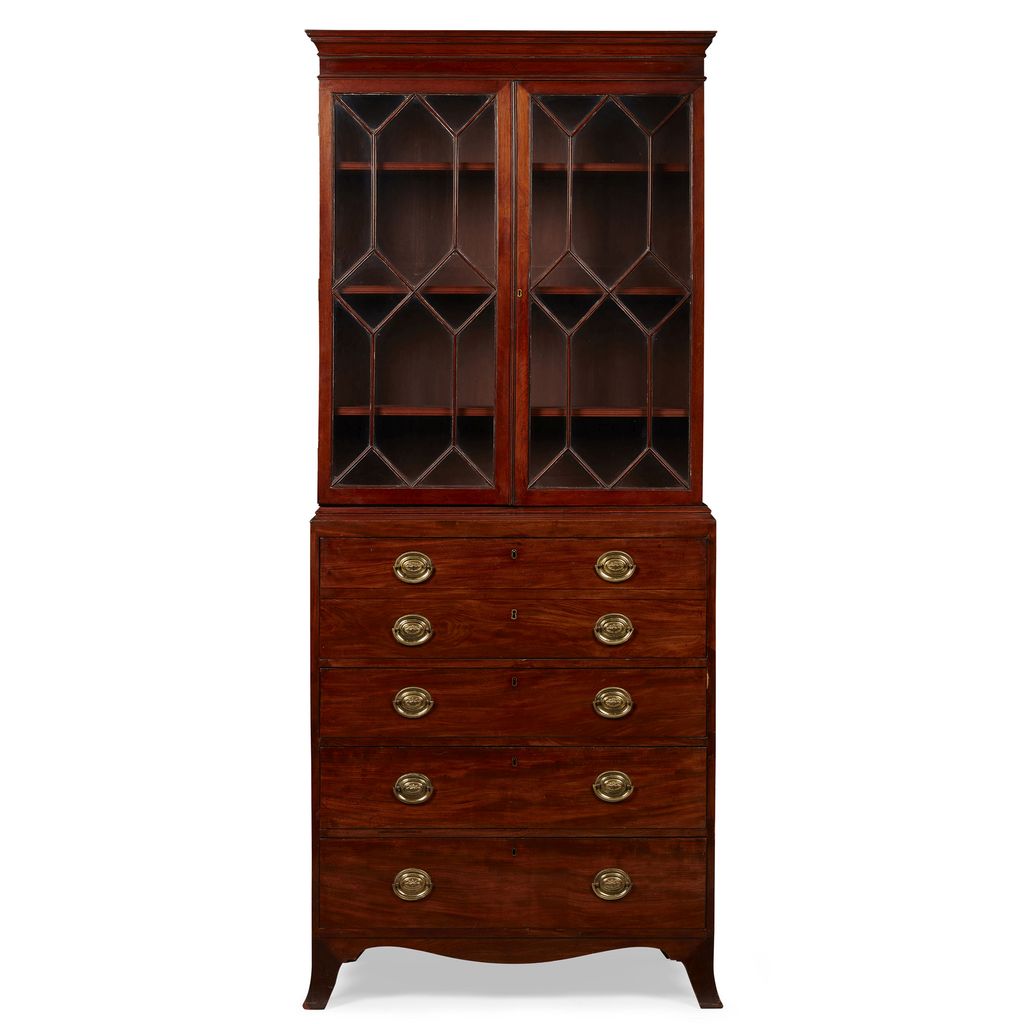 Appraisal: LATE GEORGE III MAHOGANY AND SATINWOOD SECRETAIRE BOOKCASE LATE TH