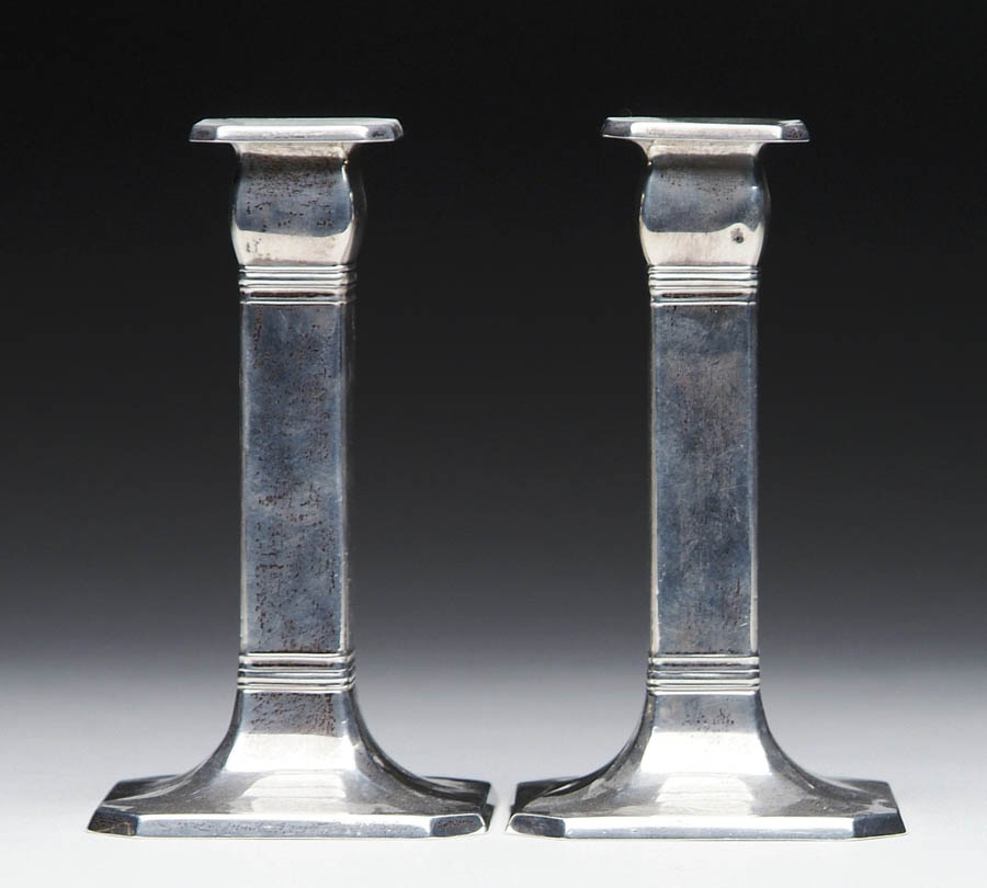 Appraisal: PAIR OF STERLING COLUMN CANDLESTICKS BY TIFFANY CO Bottom marked