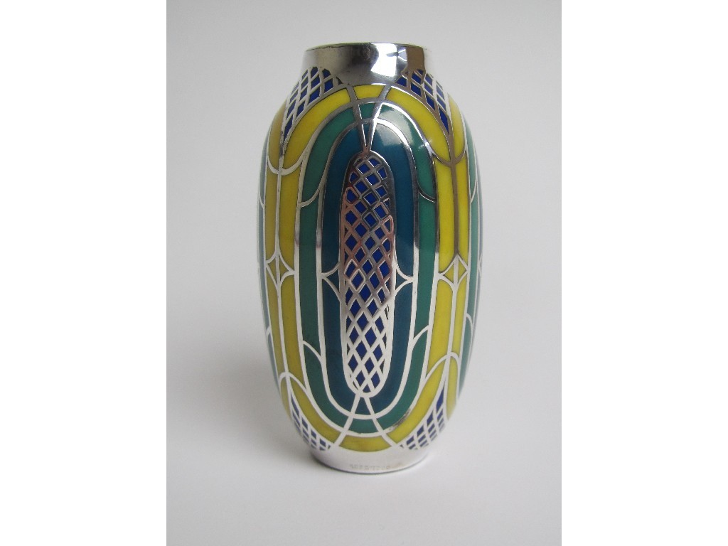 Appraisal: A Bavarian 'Thomas' porcelain silver overlaid vase painted in green