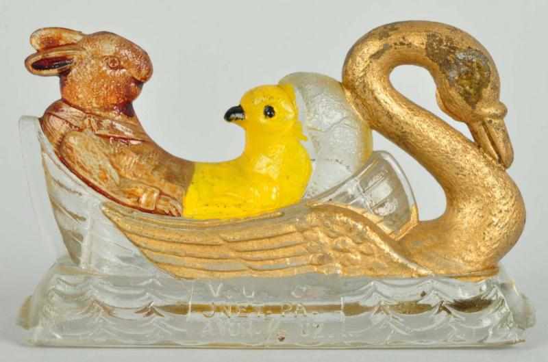 Appraisal: Glass Swan Rabbit Chick Candy Container Description Quite rare Made