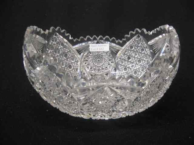 Appraisal: Cut Glass Oval Fruit Bowl canoe form elaborate starburst cane