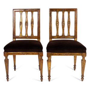 Appraisal: A Pair of Italian Neoclassical Giltwood Opera Chairs TH CENTURY