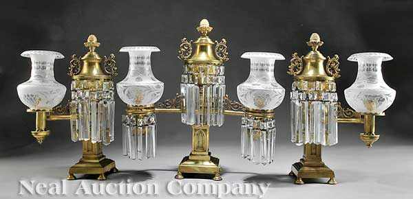 Appraisal: An Ameri-can Classical Gilt Bronze Three Piece Argand Lamp Garniture